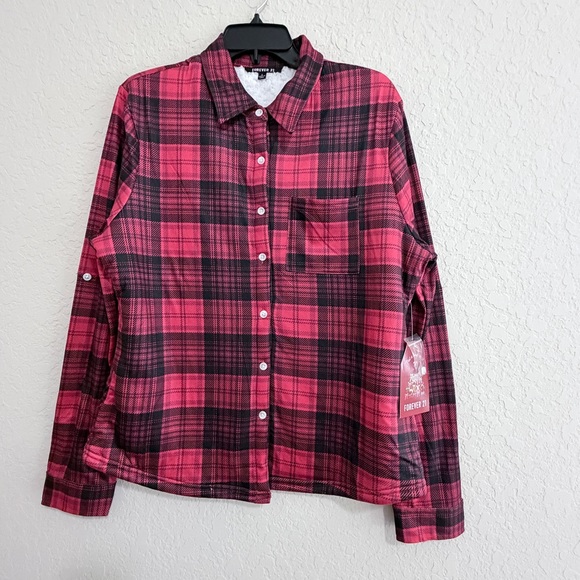 Forever 21 Tops - Forever 21 Womens Red Plaid Fleece Lined Button Down Long Sleeve Shirt Large NWT